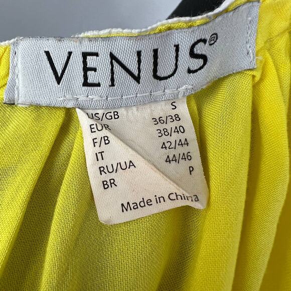 VENUS Yellow White Boho Tassel Strappy Cold Shoulder Swim Beach Cover Up Dress S - Picture 10 of 12